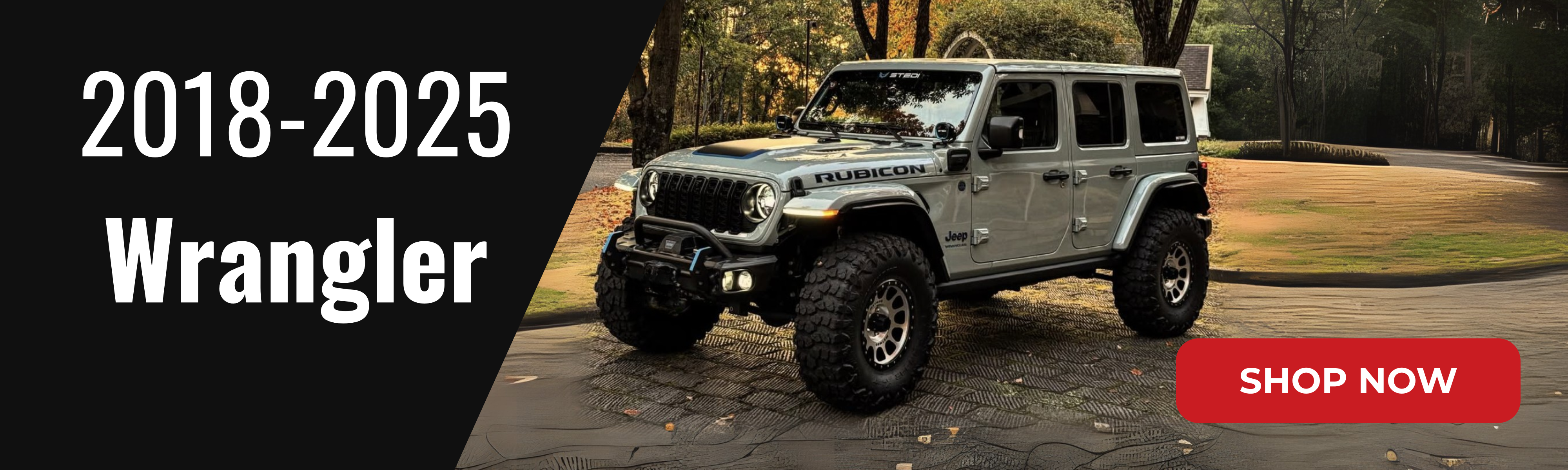 Grey Jeep wrangler Rubicon with axle back exhaust system