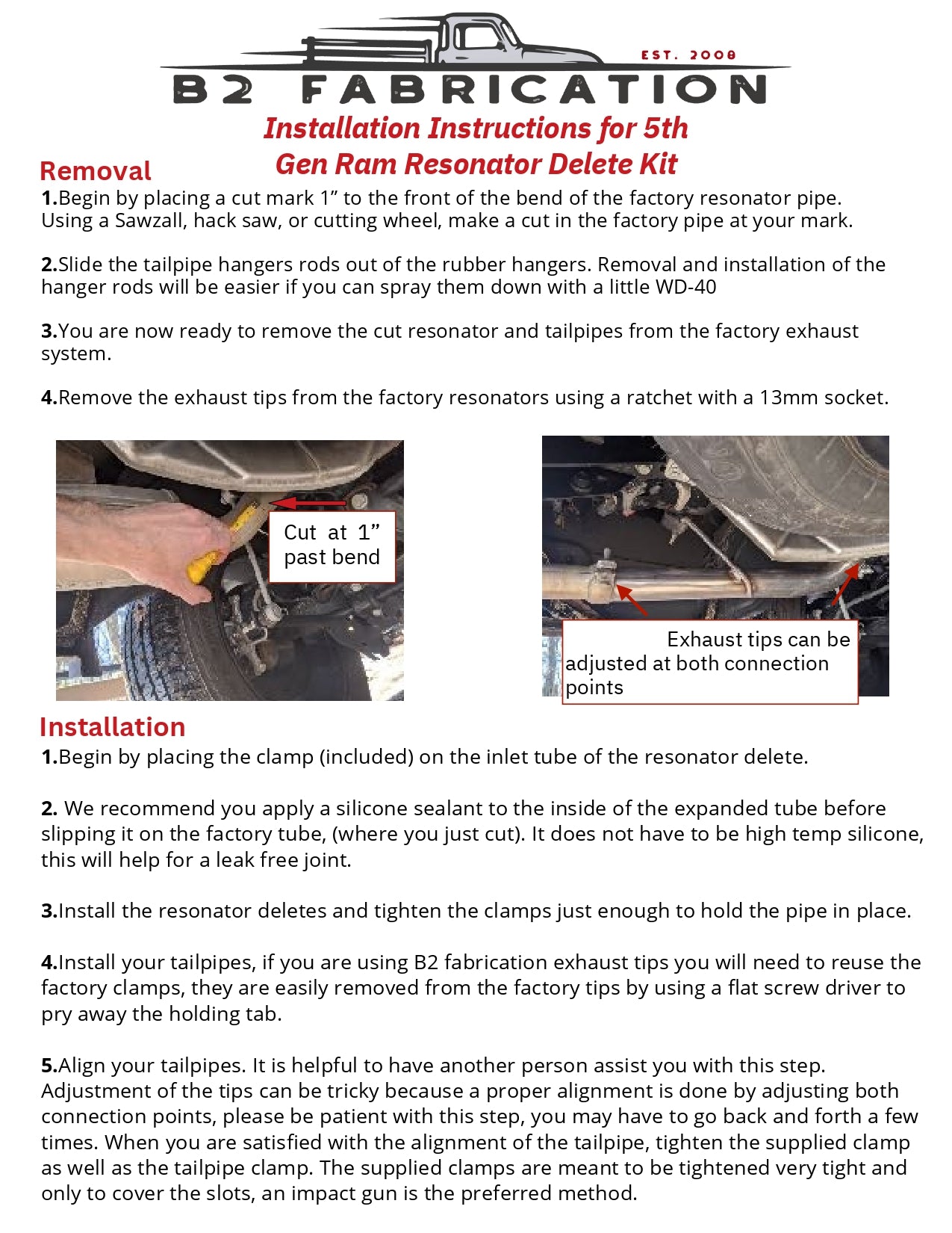 2019-2024 Ram 1500 resonator delete axe back installation instructions
