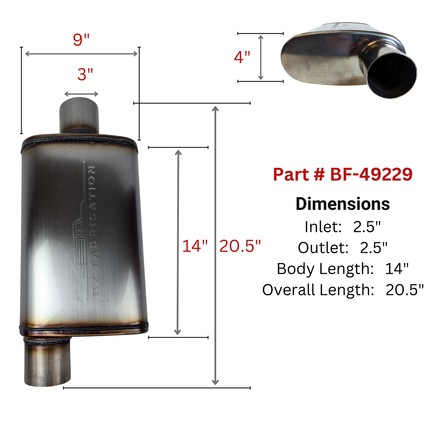 Stainless oval performance muffler for moderate sound